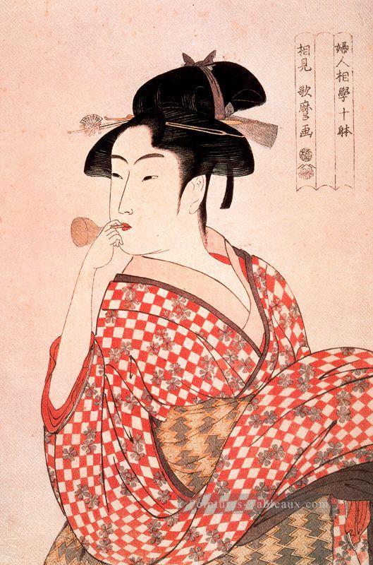 Fille soufflant Vidro Kitagawa Utamaro ukiyo e Bijin GA Peintures à l'huile